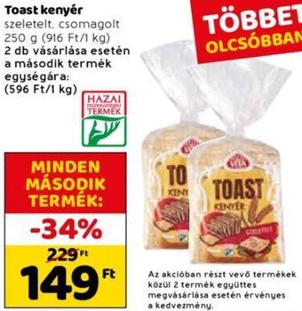 Spar Toast kenyér 250 g ajánlat