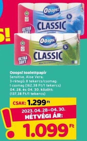 Spar Ooops! Toalettpapír 8 tekercs ajánlat