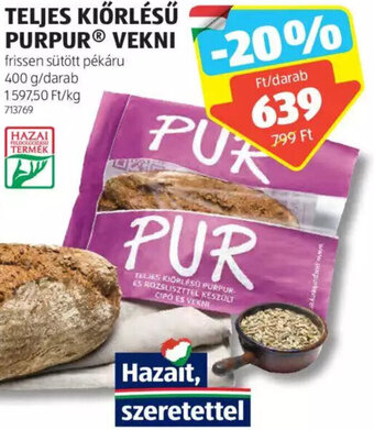 ALDI Teljes kiőrlésű purpur vekni 400 g ajánlat