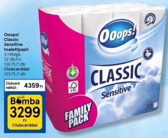 Tesco Ooops! Classic sensitive toalettpapír 32 db ajánlat