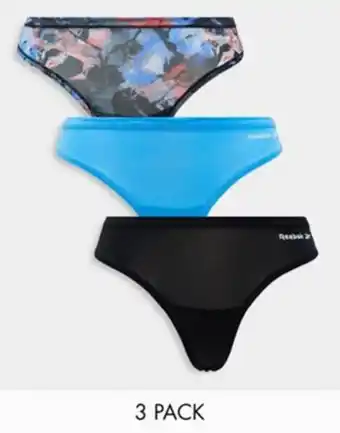 Reebok aggie 3 pack thong in abstract black and aqua