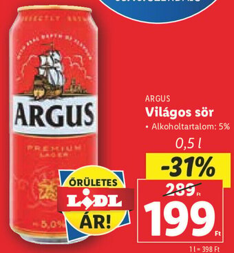 Lidl Argus Világos sör 0,5 l ajánlat
