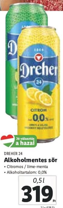 Lidl Dreher 24 Alkoholmentes sör 0,5 l ajánlat