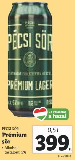 Lidl Pécsi Sör prémium sör 0,5 l ajánlat