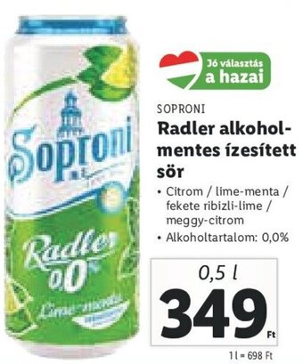 Lidl Soproni Radler alkohol-mentes ízesített sör 0,5 l ajánlat