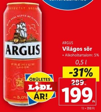 Lidl Argus Világos sör 0,5 l ajánlat