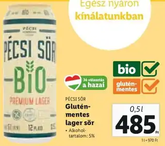 Lidl Pécsi Sör Glutén-mentes lager sör 0,5 l ajánlat