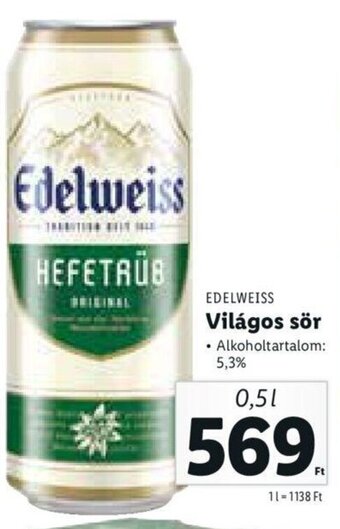 Lidl Edelweiss Világos sör 0,5 l ajánlat