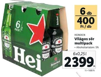 Lidl Heineken Világos sör multipack 6 x 0,25 l ajánlat