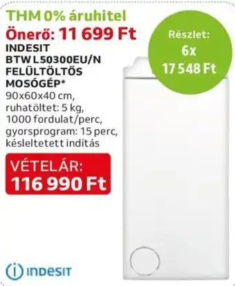 Auchan Indesit Btw l50300eu/n felültöltős mosógép 1 db ajánlat