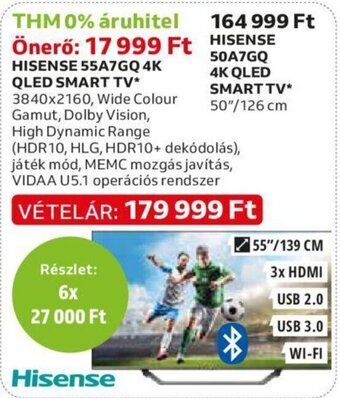 Auchan Hisense 55a7gq 4k qled smart tv 1 db ajánlat