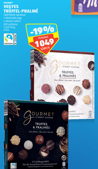 ALDI Gourmet Vegyes trüffel-praliné 200 g ajánlat