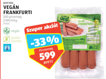 ALDI Just Veg! Vegán frankfurti 200 g ajánlat