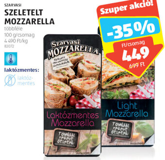 ALDI Szarvasi Szeletelt mozzarella 100 g ajánlat