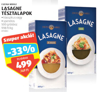 ALDI Cucina Nobile Lasagne tésztalapok 500 g ajánlat