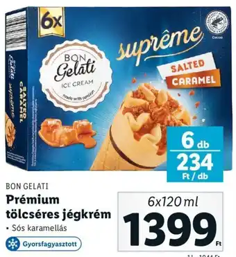 Lidl Bon Gelati Prémium tölcséres jégkrém 6 x 120 ml ajánlat