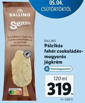 Lidl Ballino Pálcikás fehér csokoládés- mogyorós jégkrém 120 ml ajánlat