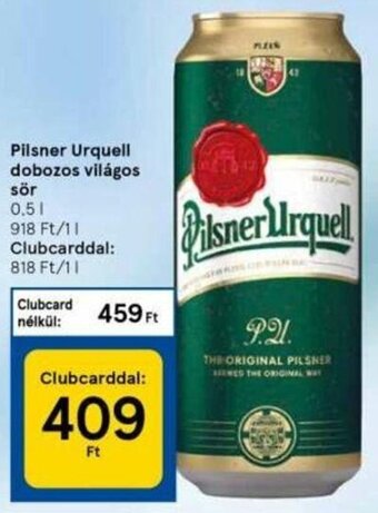 Tesco Pilsner Urquell dobozos világos sör 0,5 l ajánlat