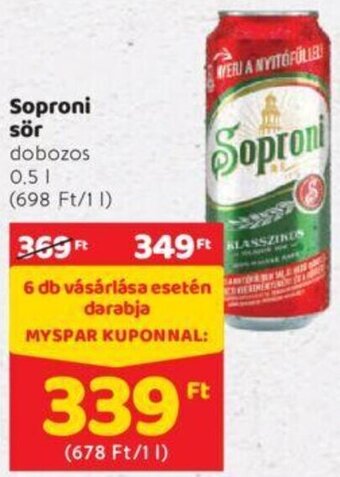 Spar Soproni sör 0,5 l ajánlat