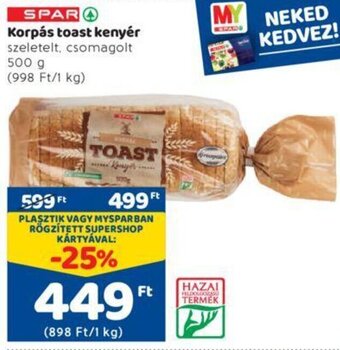 Spar Spar Korpás toast kenyér 500 g ajánlat