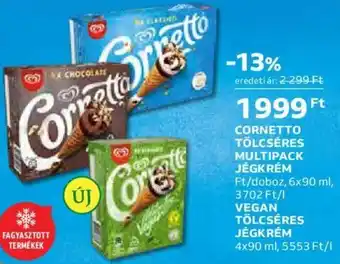 Auchan Algida Cornetto tölcséres multipack jégkrém 6 x 90 ml / vegan tölcséres jégkrém 4 x 90 ml ajánlat