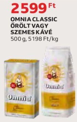 Auchan Douwe Egberts Omnia classic őrölt vagy szemes kávé 500 g ajánlat