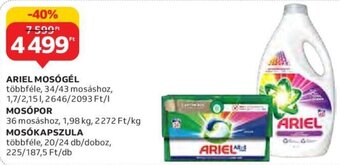Auchan Ariel Mosógél 1,7 / 2,15 l / mosópor 1,98 kg / mosókapszula 20 / 24 db ajánlat