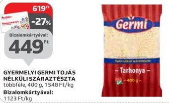 Auchan Gyermelyi Germi tojás nélküli száraztészta 400 g ajánlat
