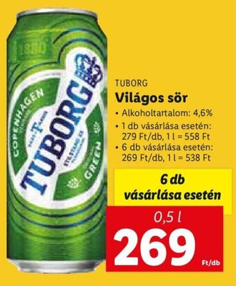 Lidl Tuborg Világos sör 0,5 l ajánlat