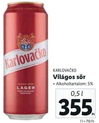 Lidl Karlovačko Világos sör 0,5 l ajánlat
