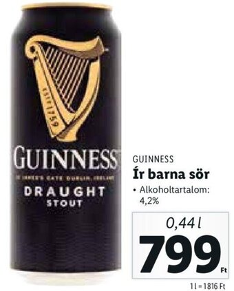 Lidl Guinness Ír barna sör 0,44 l ajánlat