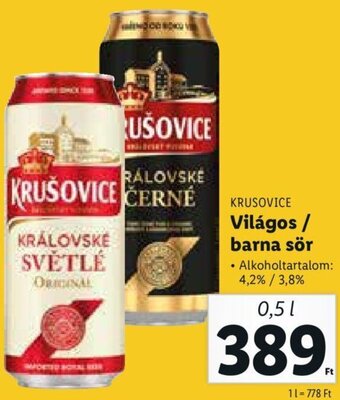 Lidl Krusovice Világos / barna sör 0,5 l ajánlat