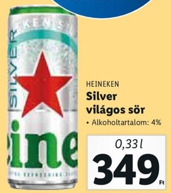 Lidl Heineken Silver világos sör 0,33 l ajánlat