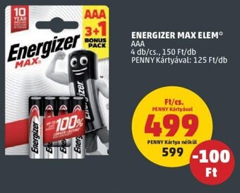 PENNY Energizer Max elem 4 db ajánlat