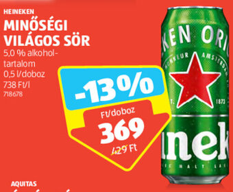 ALDI Heineken Minőségi világos sör 0,5 l ajánlat