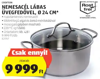 ALDI Crofton Nemesacél lábas üvegfedővel 1 db ajánlat