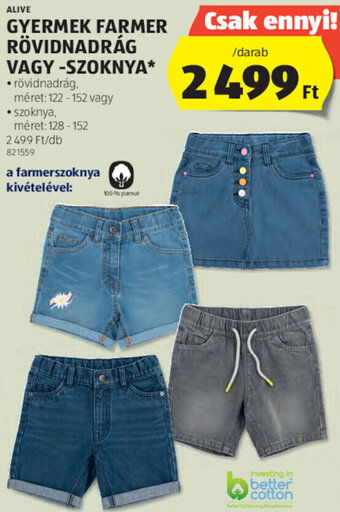 ALDI Alive Gyermek farmer rövidnadrág vagy -szoknya 1 db ajánlat