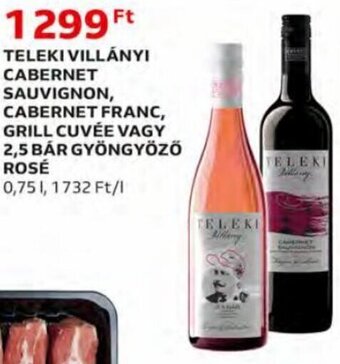 Auchan Teleki Villányi cabernet sauvignon, cabernet franc, grill cuvée vagy 2,5 bár gyöngyöző rosé 0,75 l ajánlat