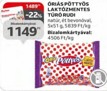 Auchan Óriás Pöttyös Laktózmentes túró rudi 5 x 51 g ajánlat