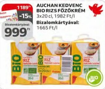 Auchan Auchan kedvenc Bio rizs főzőkrém 3 x 20 cl ajánlat