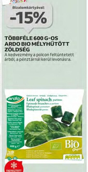 Auchan Tobbféle 600 g-os Ardo bio mélyhűtött zöldség ajánlat