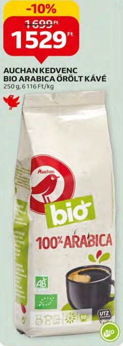 Auchan Auchan kedvenc Bio arabica őrölt kávé 250 g ajánlat