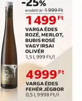 Auchan Varga Édes fehér jégbor 0,5 l ajánlat