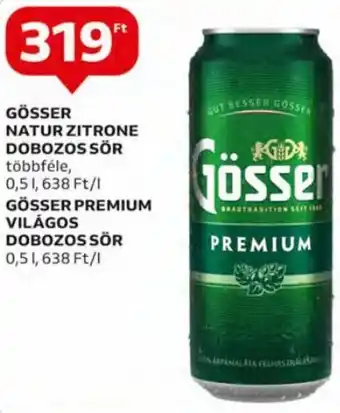 Auchan Gösser Natur zitrone dobozos sör 0,5 l / Gösser premium világos dobozos sör 0,5 l ajánlat