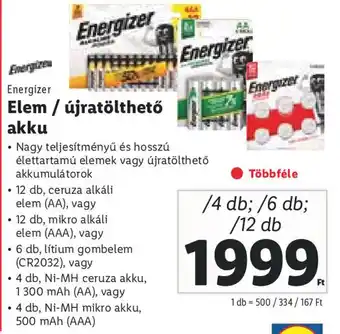 Lidl Energizer Elem/ újratölthető akku 4 - 12 db ajánlat