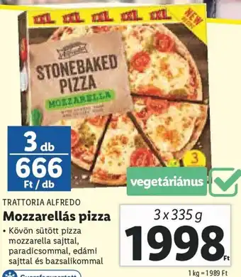 Lidl Trattoria Alfredo Mozzarellás pizza 3 x 335 g ajánlat