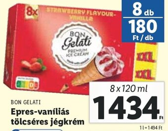 Lidl Bon Gelati Epres-vaníliás tölcséres jégkrém 8 x 120 ml ajánlat