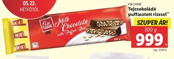 Lidl Fin Carré Tejcsokoládé puffasztott rizzsel 300 g ajánlat