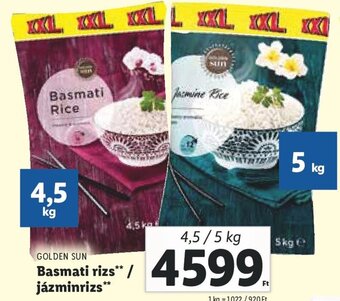 Lidl Golden Sun Basmati rizs / jázminrizs 4,5 / 5 kg ajánlat
