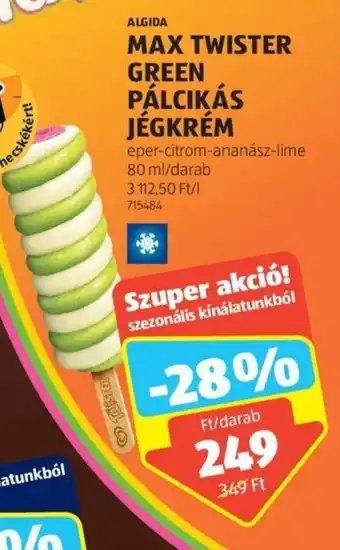 ALDI Algida Max twister green pálcikás jégkrém 80 ml ajánlat
